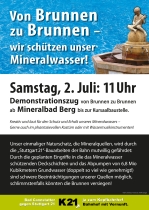 Wasserdemo-Plakat Die "Cannstatter gegen S21" veranstalten am Samstag, 2. Juli, 11 Uhr eine Demonstration: Von Brunnen zu Brunnen - wir schützen unser Mineralwasser!