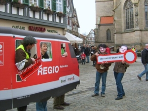 Schorndorf: campact.de und BUND Aktion: "Stuttgart 21 bremst aus" am 2011-02-05